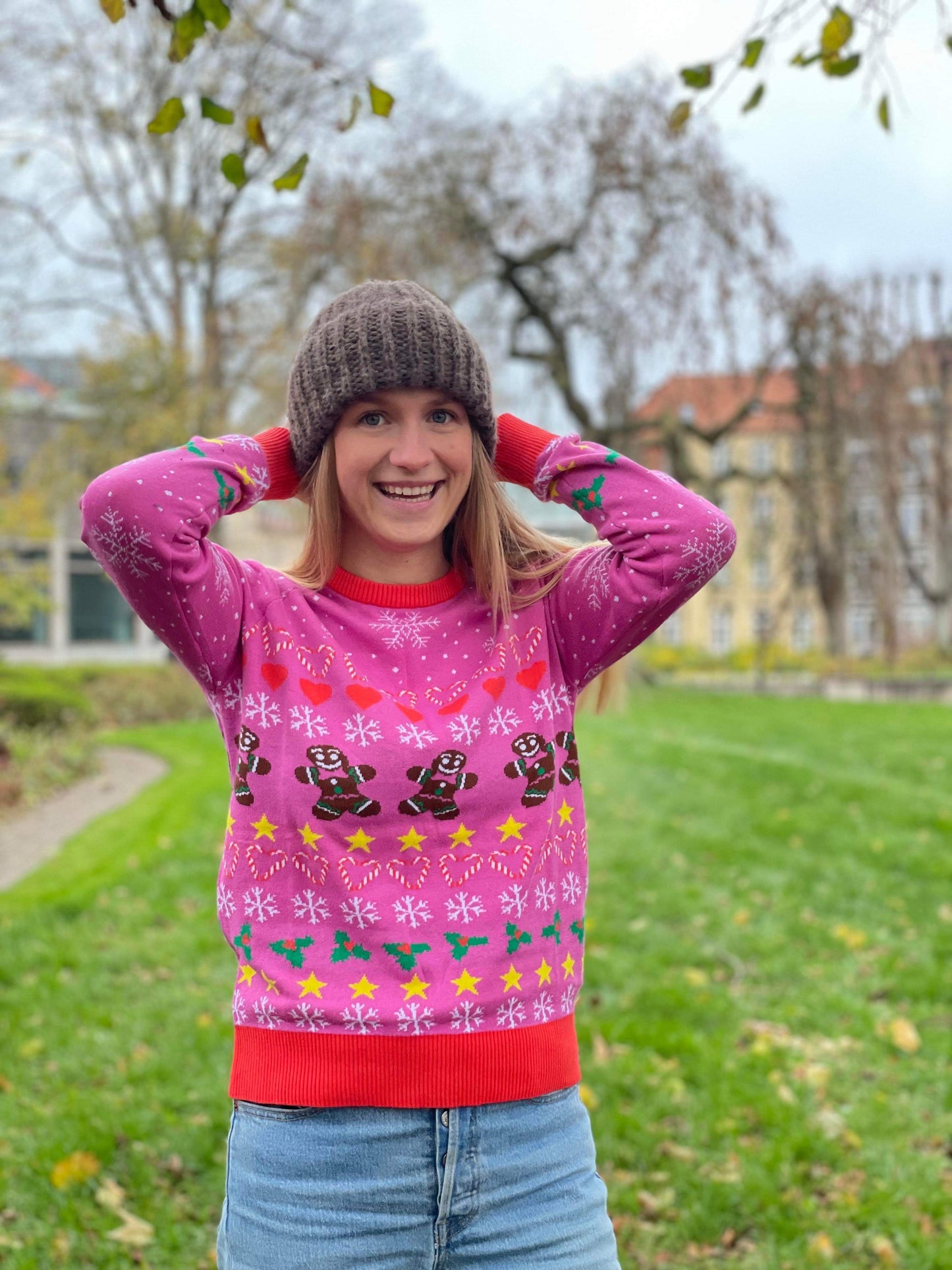 Cute Cookie Christmas Sweater, Pink Coral